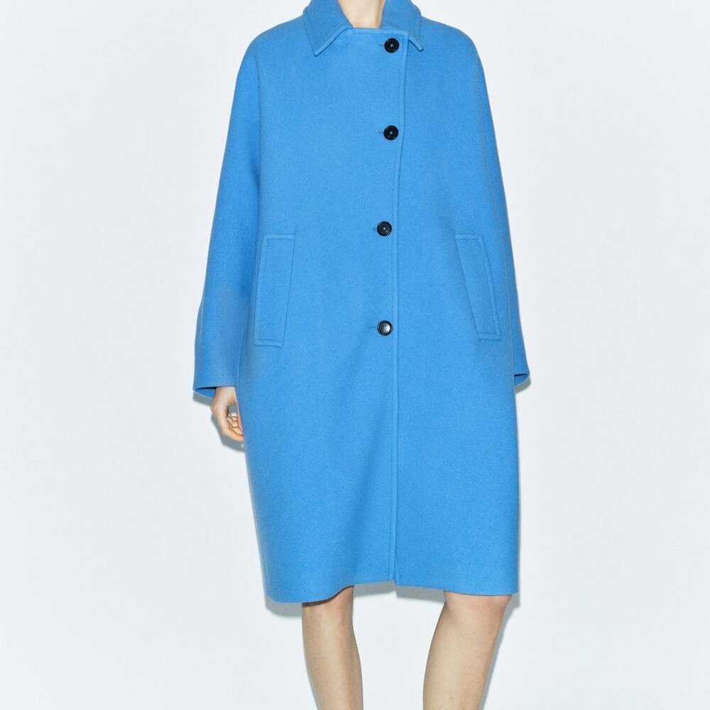 NWT ZARA M/L ZW COLLECTION BLUE MANTECO WOOL BLEND OVERSIZE COAT NEW